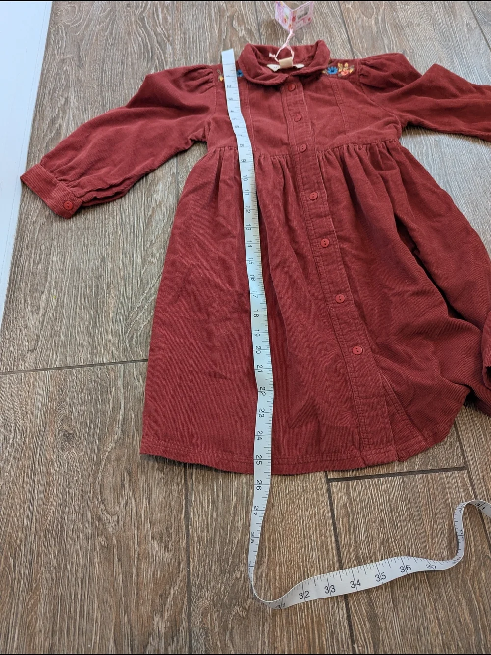 April Cornell Girls Cranberry Corduroy Dress Embroidered 5-6 NWT Puff Sleeve